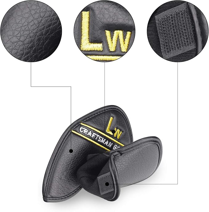 CRAFTSMAN GOLF 12pcs or 1pc Black Leather Golf Iron Head Covers Set Headcover Colorful Number Embroideried for Callaway Ping Taylormade Cobra Also Custom Version w/Your Name