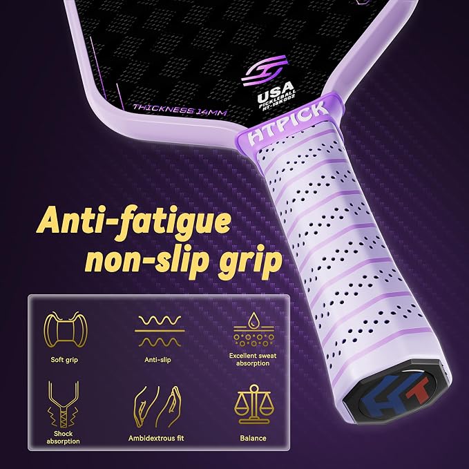 Pickleball Paddles, Carbon Fiber Pickleball Paddle High Grit & Spin with PP Honeycomb Core 16mm Thickness and Thermoformed Elongated Shape, Increased Power for Ultimate Spin & Consistency