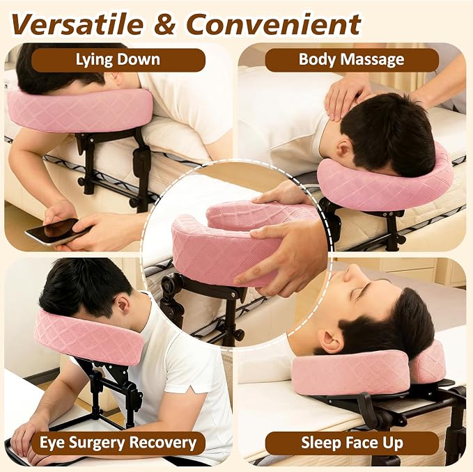 Massage Headrest for Bed with 2 Pack of Covers, Home Mattress Top Massage Kit, Adjustable Face Cradle for Professional and Home Use, Portable Face Down Head Holder Fits All Mattresses