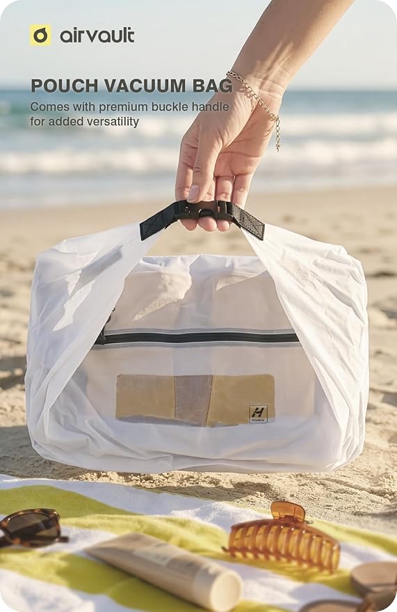 AirVault Vacuum Storage Bags for Travel with Air Pump, Waterproof Compression Packing Bag for Carry On Suitcase & Backpack, IPX8 Travel Organizer (12L Pouch, 2-Pack)