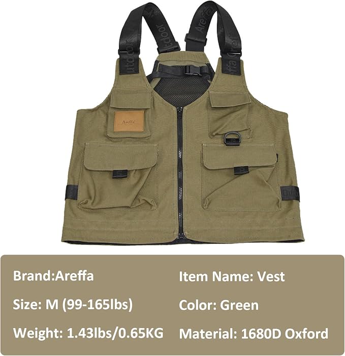 AREFFA Adjustable Fishing Vest for Men, 10-Pocket Cargo Vest for Hiking & Travel