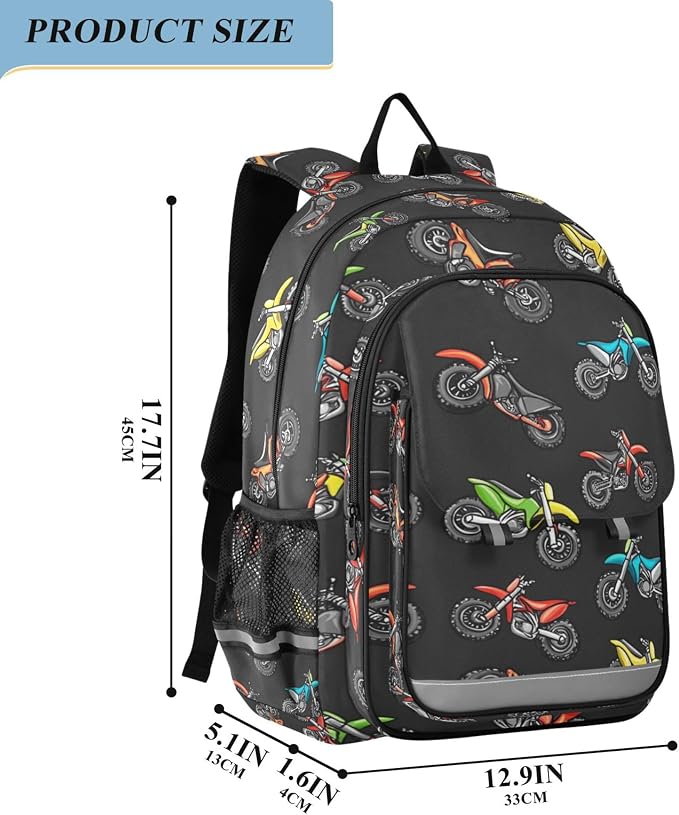 Fisyme Motocross Dirt Bike Black School Backpack Laptop Backpacks Bags Bookbag Travel Casual Computer Notebooks Daypacks