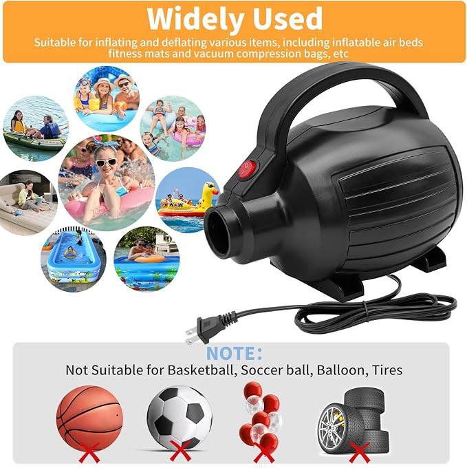 Electric Air Pump for Inflatables, 600W High Power Quick-Fill Air Pump with 4 Nozzles, Inflator & Deflator Pumps for Air Mattress Air Beds/Pool Toys/Pool Floats/Gymnastics Track Mats, AC 110-120V