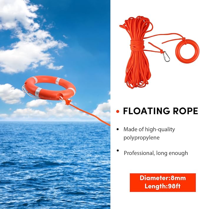 Life Ring, 23"/28" Boat Safety Throw Rings, Life Preserver Ring with Bracket and 98.5 FT Floating Rescue Rope, Outdoor Professional Throwable Flotation Device