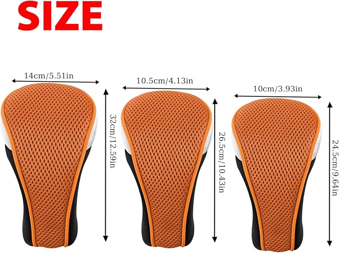 Andux 3pcs/Set Golf 460cc Driver Fairway Wood Club Head Covers | with interchangeable NO. Tags | Mesh Breathable material | Short Neck | Coloured Piping | Pull-On Closure