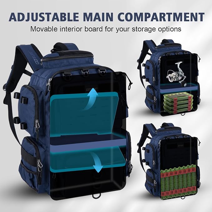 Goture Fishing Backpack with 4 Tackle Boxes,900D Water-Resistant Tackle Backpack with Rod Holders,SBS Zippers,45L Large Tackle Storage Gear Bag with Rain Cover,Bottle Holder for Travel Camping Hiking