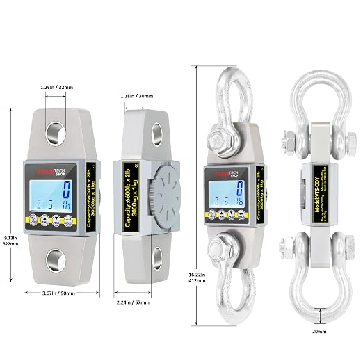 VisionTechShop Crane Scale, Dynamometer for Force, Tension and Weight, VTS-CDY 6600lb/3000kg Lb/Kg Switchable, Heavy Duty Compact Hanging Scale, LCD Display with Backlight, 2 Shackles