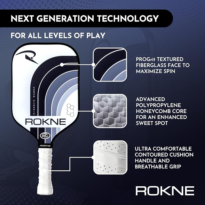 ROKNE Curve Classic Pickleball Paddle | USAPA Approved Fiberglass Pickleball Paddles | Precision Engineering & Comfort | ProGrit Texture for Max Spin & Power | Paddle