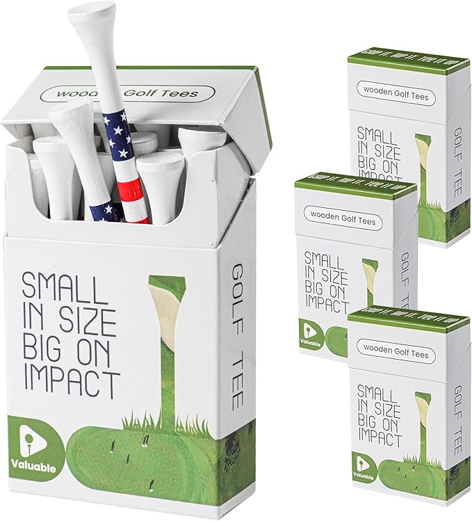 FINGER TEN Premium Bamboo Wood Golf Tees Unique Box Design 18-Pack Per Box Value 18/72/180 Pack, Wooden Tees in 2 3/4" 3 1/4" Durable for Golfers, USA Flag Design Pro Tee Choice