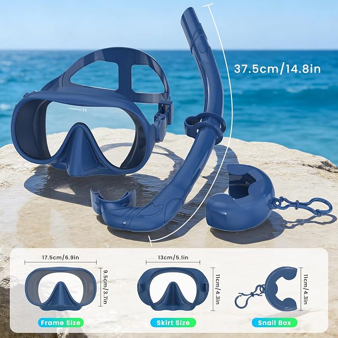 Snorkeling Gear for Adults, Snorkel Set Adult, Scuba Diving Mask, Panoramic View Anti-Leak Anti-Fog Dive Swimming Goggles Tempered Glass Panoramic Wide View Travel Portable Foldable