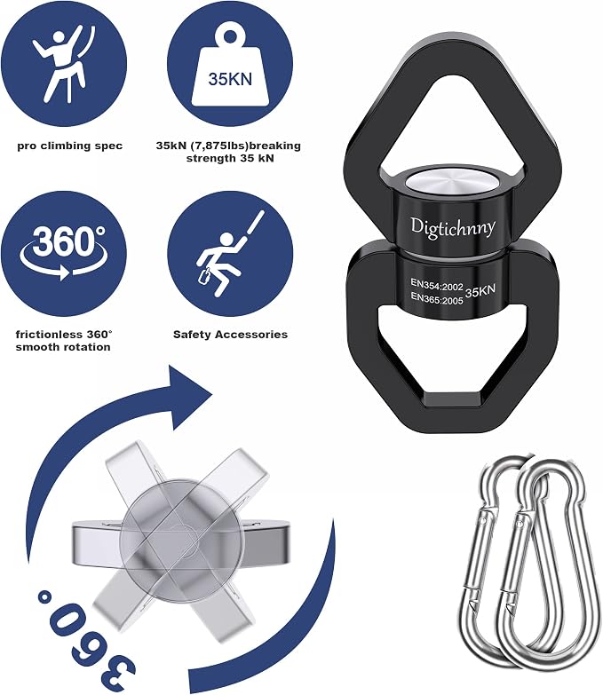 Swivel Hook for Swing, Safety Swing Swivel with 2 Carabiners, Rotational Device Swing Spinner for Web Tree Tire Rope Swing, Aerial Dance, Children’s Swing, Hanging Hammock