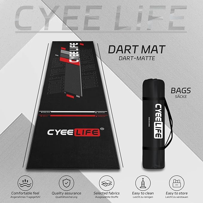 CyeeLife Darts Mat,297 X 66cm Professional Non Slip Carpet Mats for Floor and Dart Tips Protection,Black