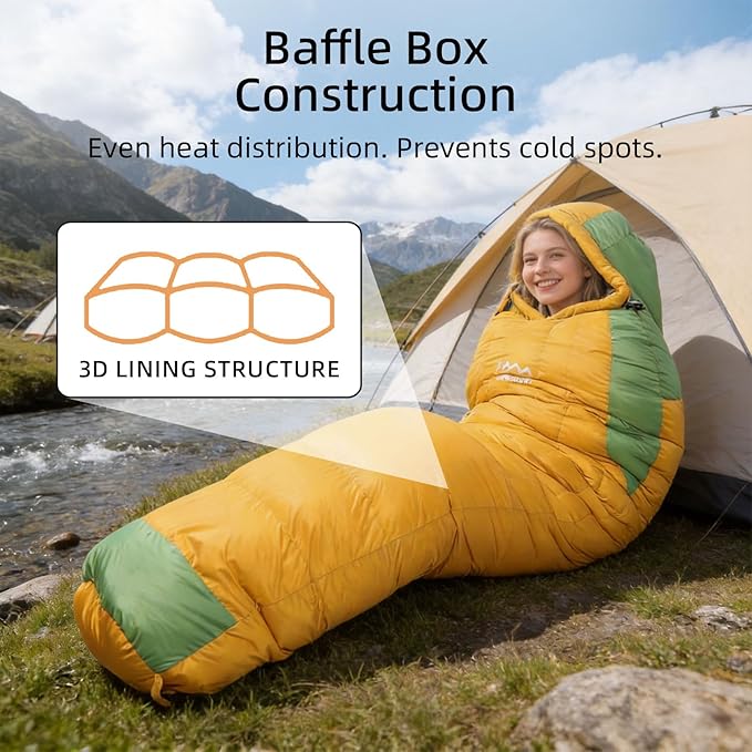 Down Sleeping Bag with Pillow, 0°F 20°F 32°F Regular and XL Compact Lightweight Sleeping Bag for Adults,Teens Backpacking,Camping and Hiking Outdoor