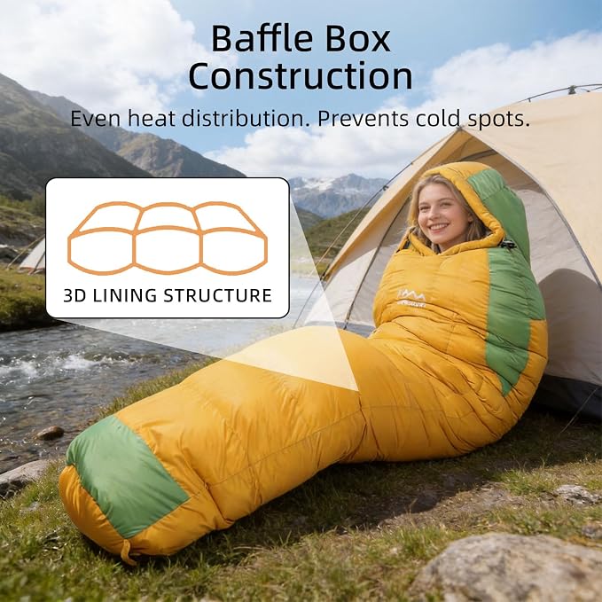 Down Sleeping Bag with Pillow, 0°F 20°F 32°F Regular and XL Compact Lightweight Sleeping Bag for Adults,Teens Backpacking,Camping and Hiking Outdoor