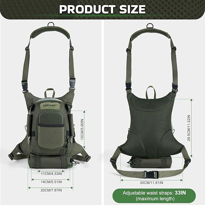 Goture Fly Fishing Chest Pack, Lightweight Chest Pack Tackle Storage Bag, Fly Fishing Bag with Adjustable Padded Neck Strap and Waist Strap, Hard Shell Front Pocket, Water Bottle Pouch, Gifts for Men