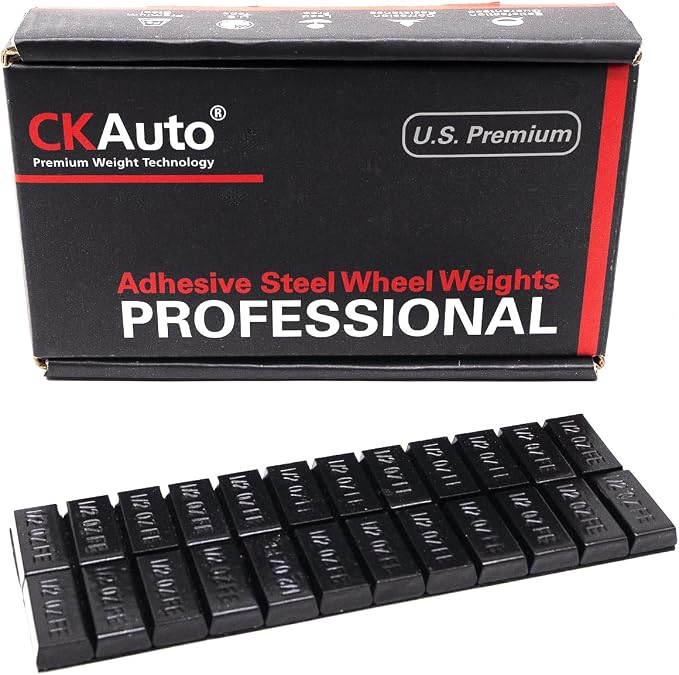 CKAuto 1/2oz Trapezium Adhesive Stick on Wheel Weights,EasyPeel Tape, 72oz/Box, US Quality(144pcs) Black