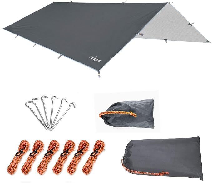 Unigear Hammock Rain Fly, 16.4/14.4/13/10ft Camping Tarp, UV Protection & Waterproof & Lightweight for Camping, Backpacking and Outdoor Adventure (Gray, 9.8 * 16.5ft)