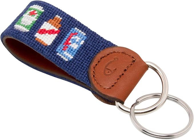 Leather Hand-Stitched Needlepoint Key Fob or Key Chain