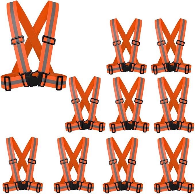 zojo Reflective Vest | Lightweight, Adjustable & Elastic | Safety & High Visibility for Running, Jogging, Walking,Cycling | Fits Outdoor Clothing (Pack of 10, Neon Orange)