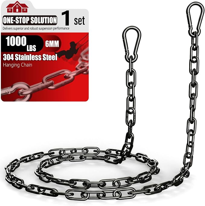 sprookber 1000LB Heavy Duty Hanging Swing Chain, 6mm Thick 304 Stainless Steel Hanging Chain with 2 Carabiners, 67" Hardware Kit for Hammock, Hanging Chair, Punching Bags, Tree, Indoor & Outdoor