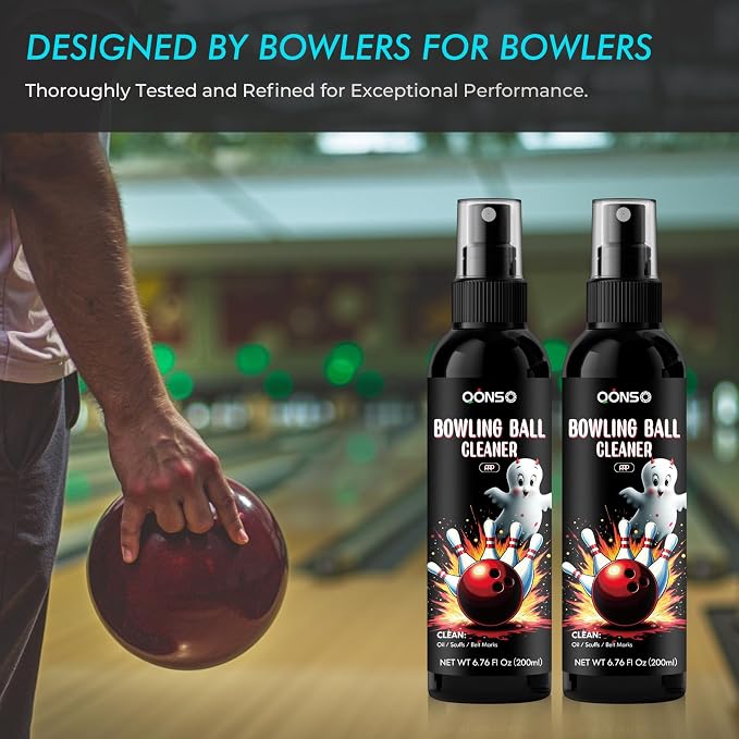 Bowling Ball Cleaner Spray - 2 Pack Bowling Cleaner Set with Cleaning Towel, Portable Bowling Accessories Kit - Removes Oil, Stains & Scuffs - Enhances Grip, Restores Tack & Prolongs Lifespan of Ball