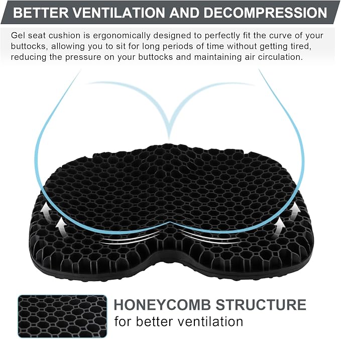 Anti-Slip Kayak Seat Cushion, Waterproof Thicken Gel Kayak Seat Pad with Non-Slip Cover, Canoe Seat Cushion Kayak Accessories Kayak Canoe Boat Equipment