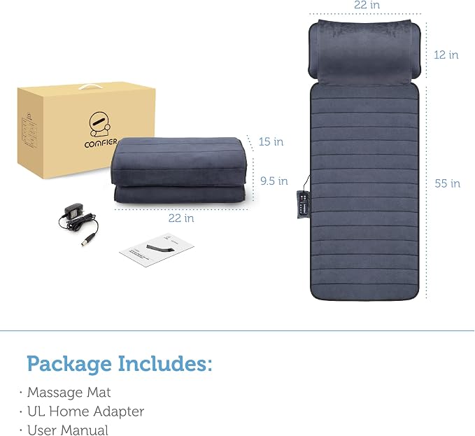 COMFIER Full Body Massage Mat with Movable Neck Pillow, Shiatsu Back Massager with 10 Vibrating Motors & 4 Heat Levels, Massage Pad, Gift for Women Man