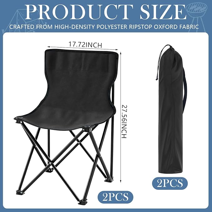 Cinnvoice 2 Pcs Portable Sauna Chair Fast Folding, Lightweight Compact Chairs with Carrying Bag for Outdoor Travel Beach Picnic Festival Camping Fishing Hiking Backpacking (Black)