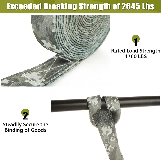 4 Pcs 1 Inch Ratchet Straps Heavy Duty 16ft Tie Down Straps Ratchet with Hooks, 2645 LBS Break Strength, Cargo Ratcheting Straps for Motorcycle Straps Tie Downs, Trucks, Camo