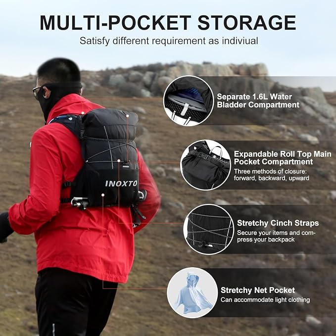 IX INOXTO Running Vest Hydration Backpack, Lightweight Running Backpack Hydration Pack with 1.6L Water Bladder Daypack for Trail Running Hiking Cycling Race Marathon for Women Men