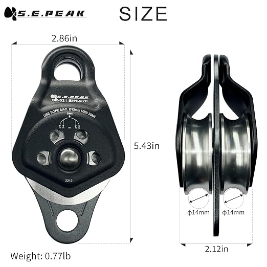 30kN Upgraded Rescue Double Pulley Sheave with Swing Plate,CE High Strength Pulley for Backyard Zipline, Climbing, Rock Rescue Lifting, Hauling, Fit Rope up to 13 mm/Holds Up to 6750lbs,Black