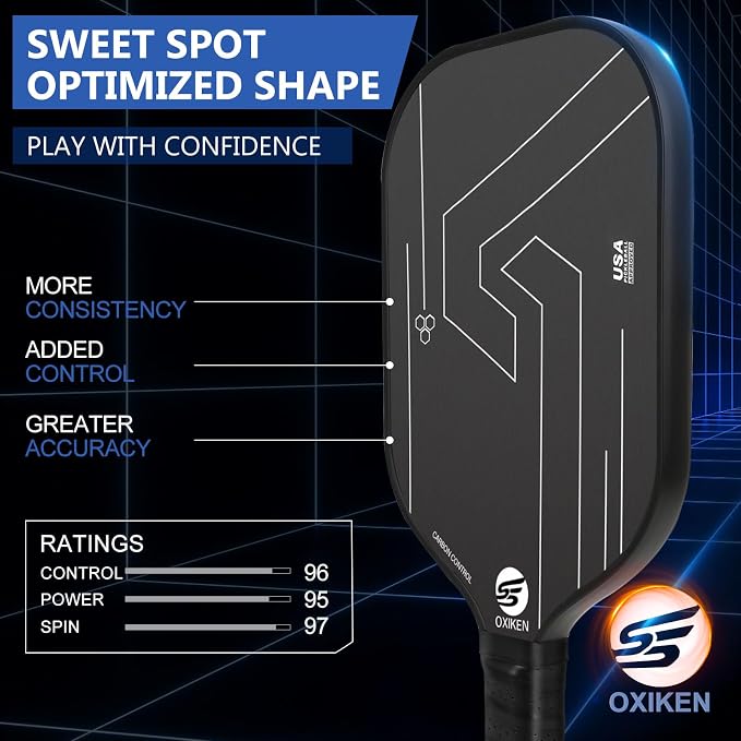 OXIKEN 16 mm Pickleball Paddles 2026 USAPA Approved T700 Carbon Fiber Pickle Paddle (CFS), High Grit & Spin, Honeycomb Core, 5.5” Elongated Handle, Anti Slip Sweat Absorbing Grip with Cover Case