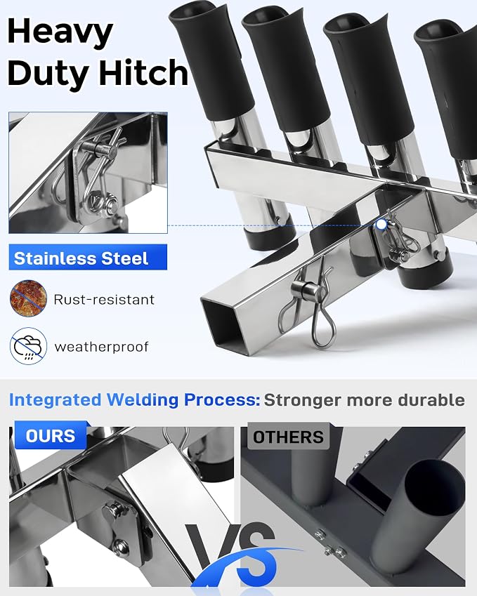 Aluminum Fishing Rod Holder for Truck Bed Holds 4 Fishing Rods, Truck Bed Fishing Rod Holder for Pickup, Gift for Truck Owners, Fishing, Outdoors, Dad, Family