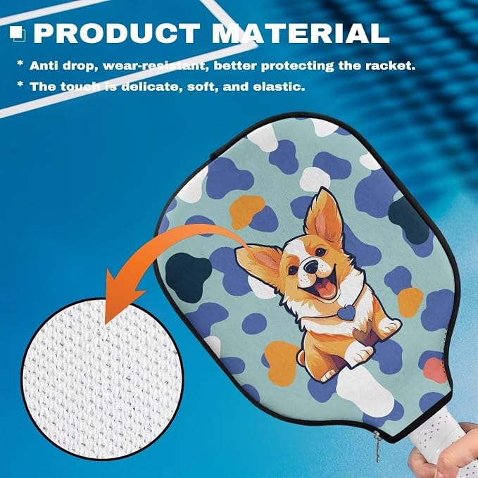 Blue Camo Corgi Pattern Print Pickleball Paddle Covers Only Paddles Holder Sleeve Fits Most Rackets