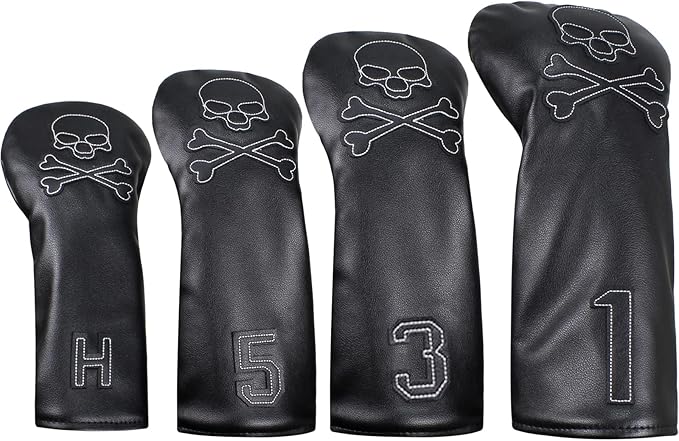 Scott Edward Skull Golf Woods Headcovers Covers for Driver Fairway 1 3 5 H Clubs Set Heads PU Leather Unisex Black Brown