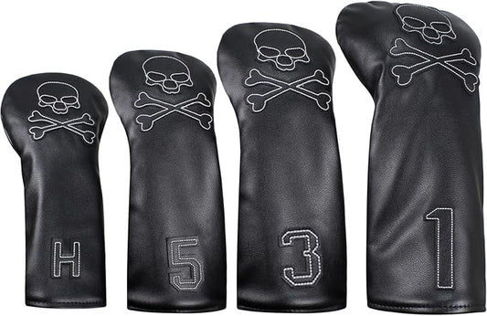 Scott Edward Skull Golf Woods Headcovers Covers for Driver Fairway 1 3 5 H Clubs Set Heads PU Leather Unisex Black Brown