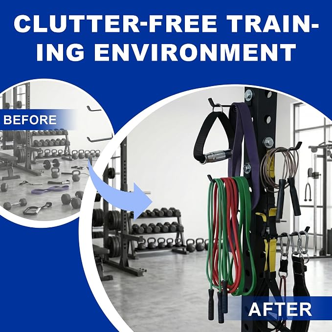 Squat Rack Storage Hooks for 5/8" & 1" Holes, Power Rack Storage Holder for Cable Machine Attachments, Resistance Bands & Gym Accessories