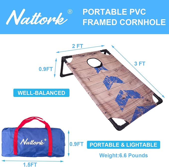 Portable Cornhole Set with 2 Collapsible Cornhole Boards, 8 Cornhole Bean Bags and Carrying Case for Yard Toss Game, Indoor Outdoor Camping Games for Family Parties (3 x 2-feet)