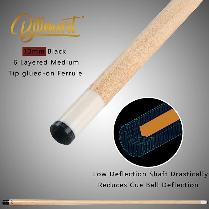 Billmart Pool Cue Stick, Low Deflection Shaft Billiard Cue Sticks with Hard Case, Pool Table Sticks Queue, 19-21 oz Pool Que