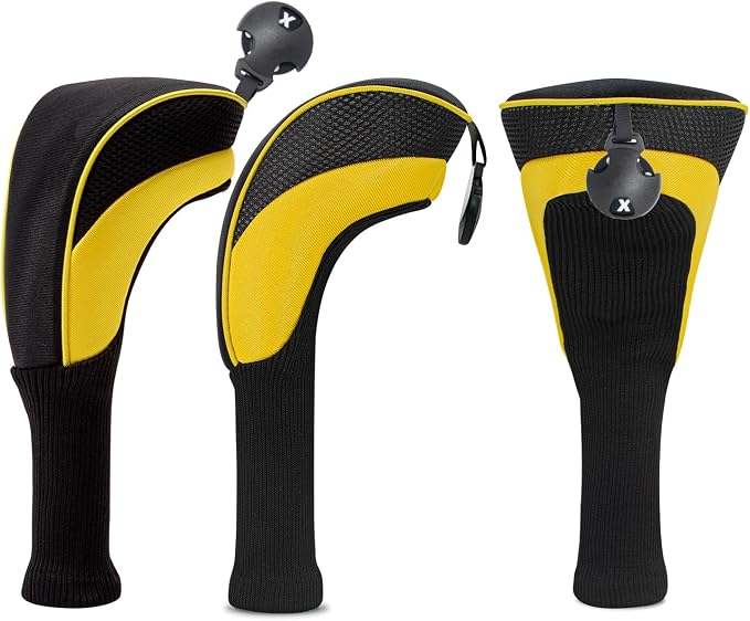 Golf Club Head Covers for Woods 3/4/5/6 Pieces Long Neck Mesh Sports Golf Club Headcovers Set with Interchangeable No. Tags 3 4 5 6 7 X Golf Accessories for Men Women