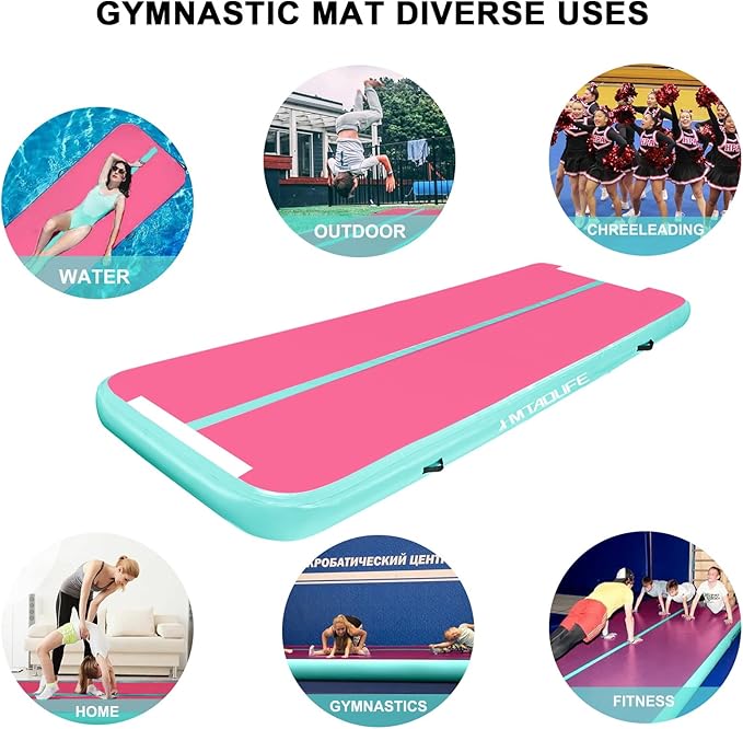 Inflatable Air Gymnastics Mat Tumble Track, 6.6/10/13/16/20ft Tumbling Mat Air Tumbling Track, Air Training Mat with Air Pump for Home/Water Fun/Gym/Yoga/Training/Cheerleading
