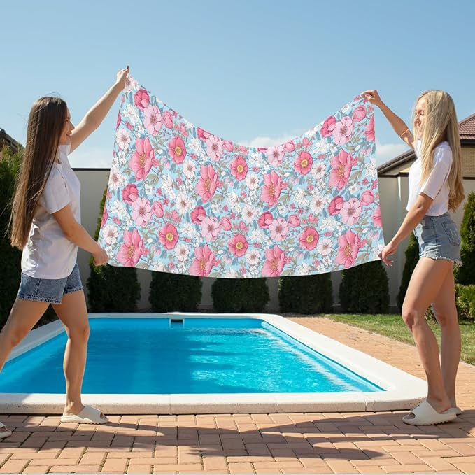 2 Pcs Microfiber Beach Towel Sand Free Quick Dry Oversized Vintage Shabby Chic Floral Dusty Blue White Design Pool Travel Essentials Bath Towels for Adults 71 x 32 Inches