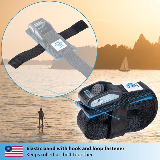 valonic Dolphin - tie Down Straps - 2 Pack, 11.5 ft x 1 inch, 2200 lbs, Protection pad, cam Buckle - for roof Rack, Surfboard, Kayak and Paddle Board, Black