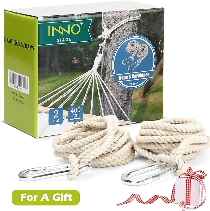 INNO STAGE 2 Tree Swing Hanging Straps Hammock Rope 13 FT Each with Heavy Duty Carabiner Hooks Kit for Camping or Tire Playground Accessories - Safer Extension Conversion/Easy Setup Indoor Outdoor
