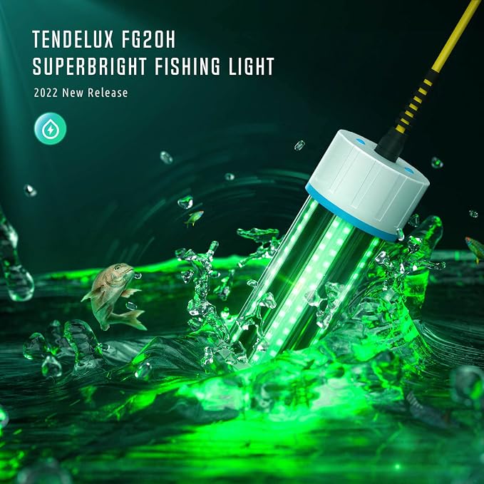 Underwater Fishing Light, 110V & 12V Super Bright Green LED Submersible Light Attractants for Docks, Boats or Kayaks, IP68 Rated for Fresh & Salt Water (30ft Cable)
