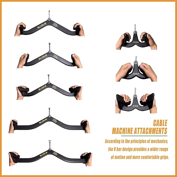 BLUSLM Lat Pull Down Bar T bar Row Attachment, V Bar Tricep Lat Pulldown Attachments, Back Strength Training Bar for Home Gym Exercise Cable Machine Attachments