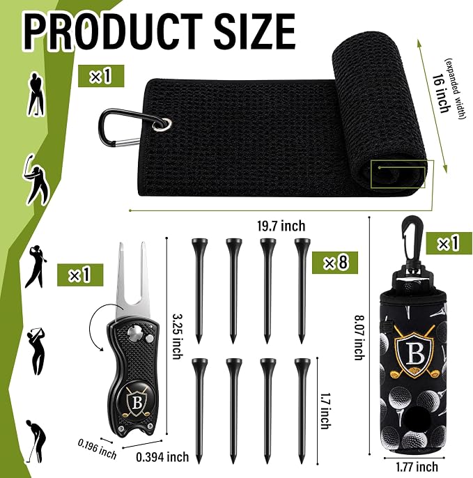 Liliful 12 Pcs Golf Accessories Kit, Include Golf Ball Bag with Hook Towel Tees Magnetic Ball Marker Divot Tool Cleaner Brush for Women Man Gifts