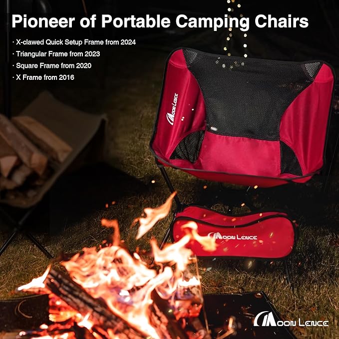 MOON LENCE Portable Camping Chair Backpacking Chair Ultralight Folding Chairs with Tear Resistant Fabric， Detachable Anti-Sinking Feet for Beach, Black