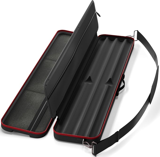 Casemaster Parallax Guard 2x2 Billiard Cue Case, Holds 2 Butts and 2 Shafts, Foam-Padded Pool Stick Case, Water-Resistant 600D Oxford, Zippered Pockets, Rubberized Handle