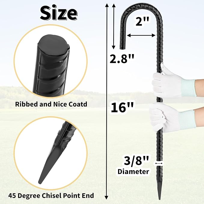 16 inches J Stakes 24-Pack and Straight Rebar Stakes 16-Pack, 12 inches J Hook Stakes 16-Pack